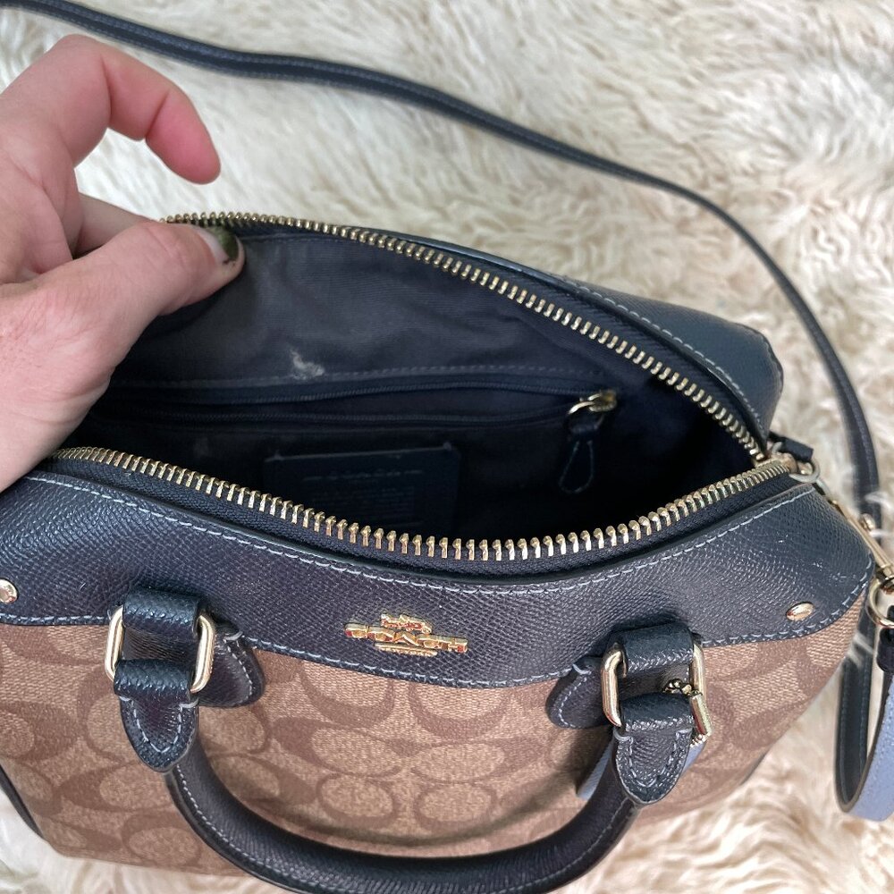 Coach Mini Bennett Satchel in Colorblock Signature Coated Canvas Midnight Pool - Picture 4 of 15